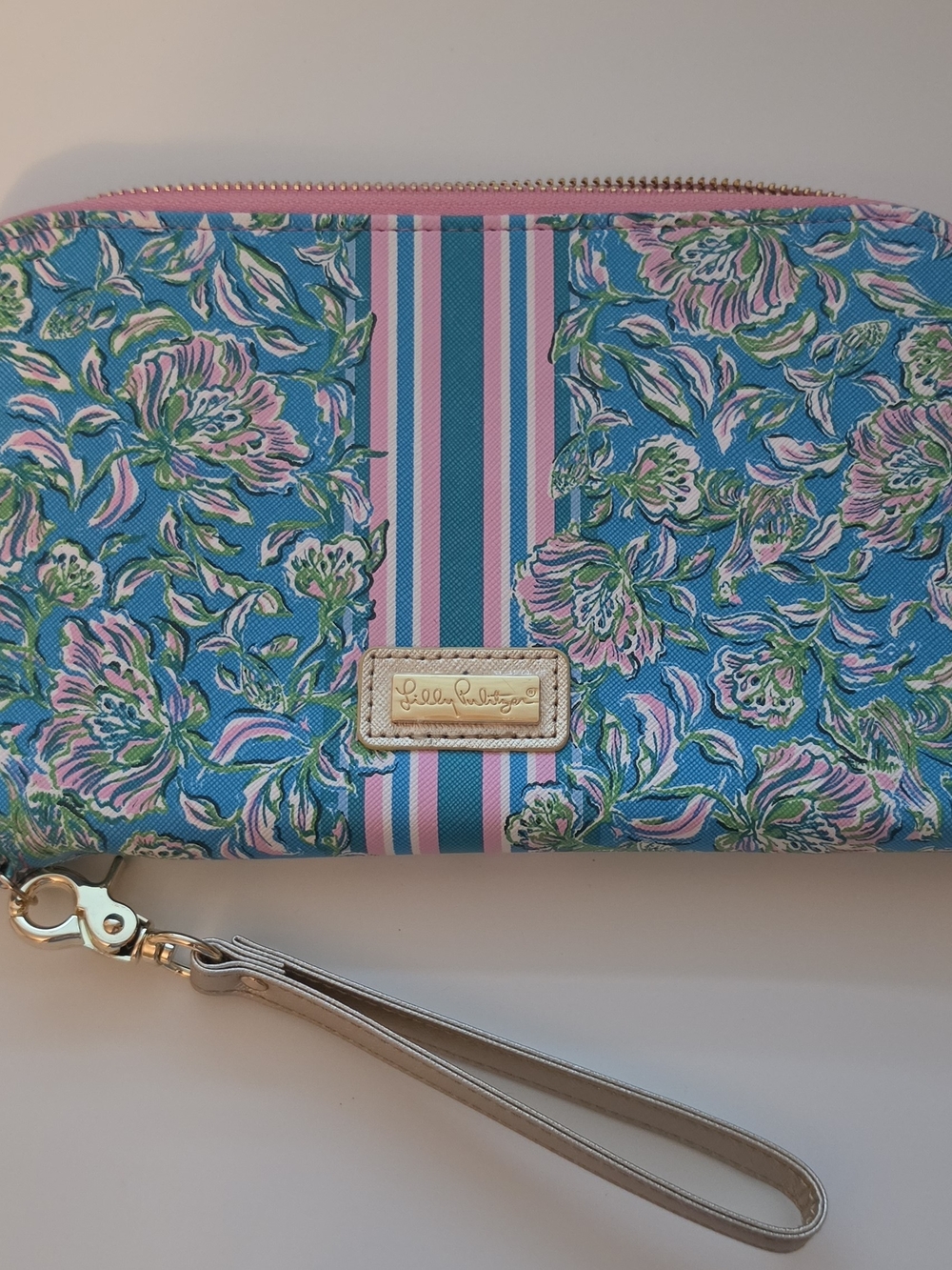 Lilly Pulitzer Blue Pink Floral Zip Wristlet